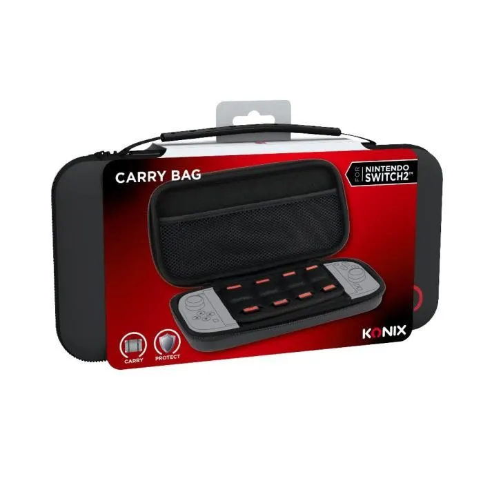 Konix Estuche Protector y de Transporte para Nintendo Switch 2 Negro con Red para Guardar Accesorios y 8 Compartimentos para Juegos