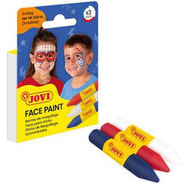 Jovi Maquillaje Estuche 3 Barras Adventure Blanco Rojo Azul para Fiesta Carnaval Halloween Pieles Infantiles Testado Dermatológicamente