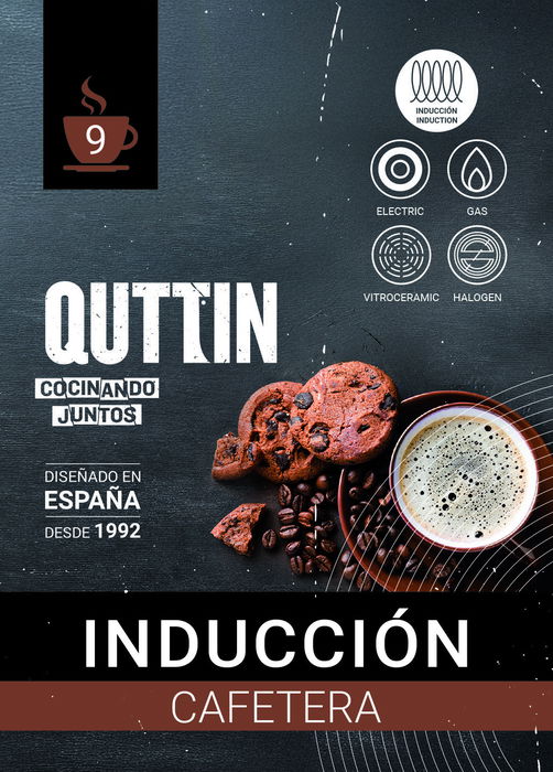 Inde Cafetera 9 servicios Inducción Acero Inoxidable/Aluminio Negro 11,7 cm ancho x 20,7 cm alto x 19 cm largo (6 Unidades)