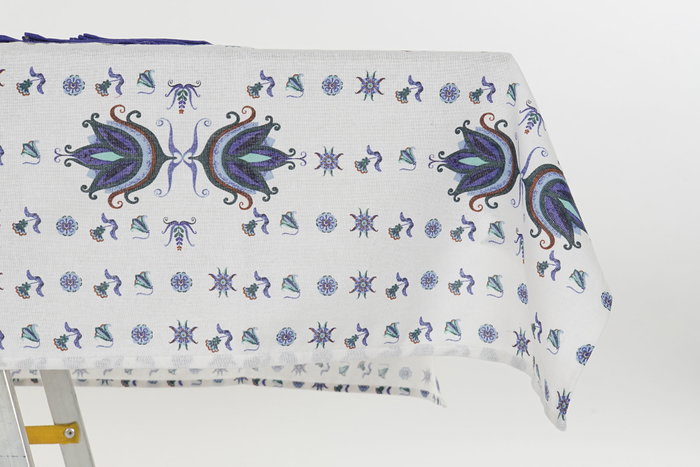 DKD Home Decor Mantel Tradicional Azul Blanco Set de 5 Unidades 150 x 150 cm