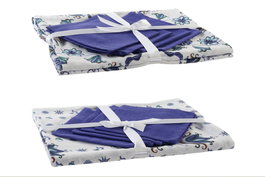 DKD Home Decor Mantel Tradicional Azul Blanco Set de 5 Unidades 150 x 150 cm
