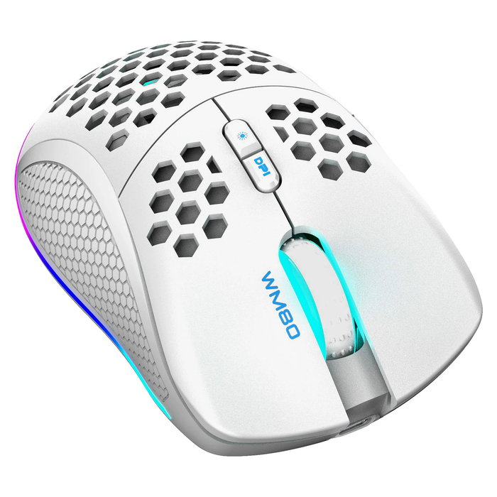 Deltaco GAM-120-W Ratón Gaming Inalámbrico y Alámbrico RGB Blanco, 4800 DPI, 7 Botones, Ergonomico para Mano Derecha, Bluetooth + USB Tipo-A, 1 ms
