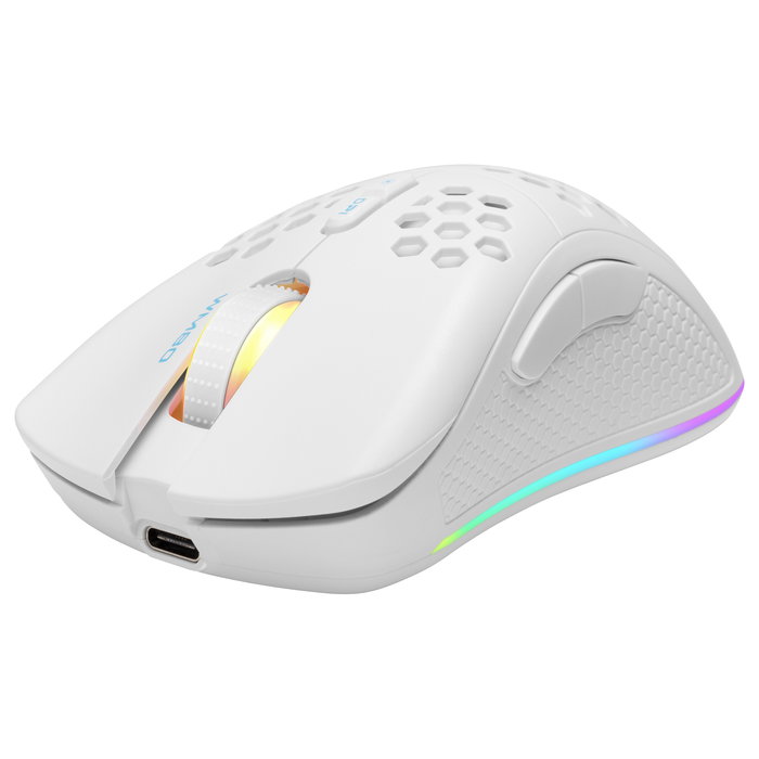 Deltaco GAM-120-W Ratón Gaming Inalámbrico y Alámbrico RGB Blanco, 4800 DPI, 7 Botones, Ergonomico para Mano Derecha, Bluetooth + USB Tipo-A, 1 ms