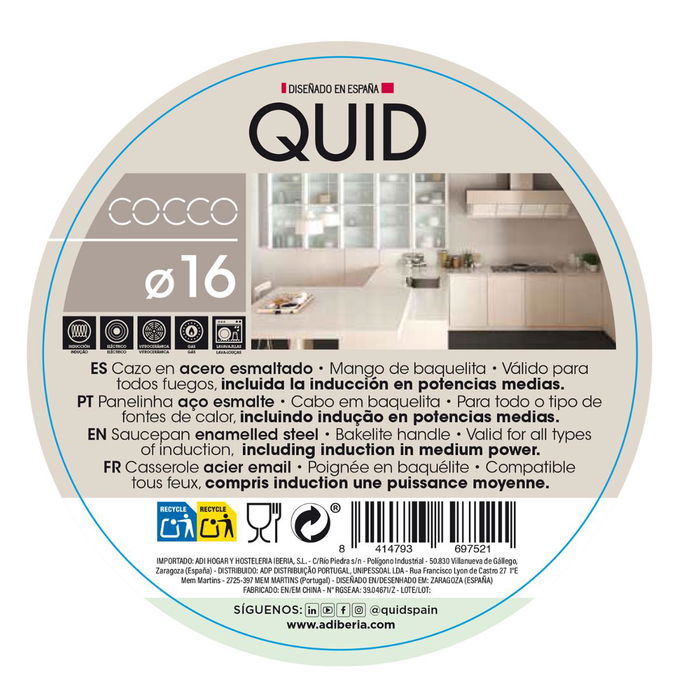 Cazo Acero Esmaltado Cocco Quid 16 cm - 1 L (12 Unidades)