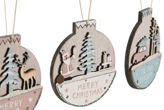 DKD Home Decor Decoracion Colgante Navidad Fantasia Rosa Verde Menta Madera 11.5 x 32 x 17 cm (24 Unidades)