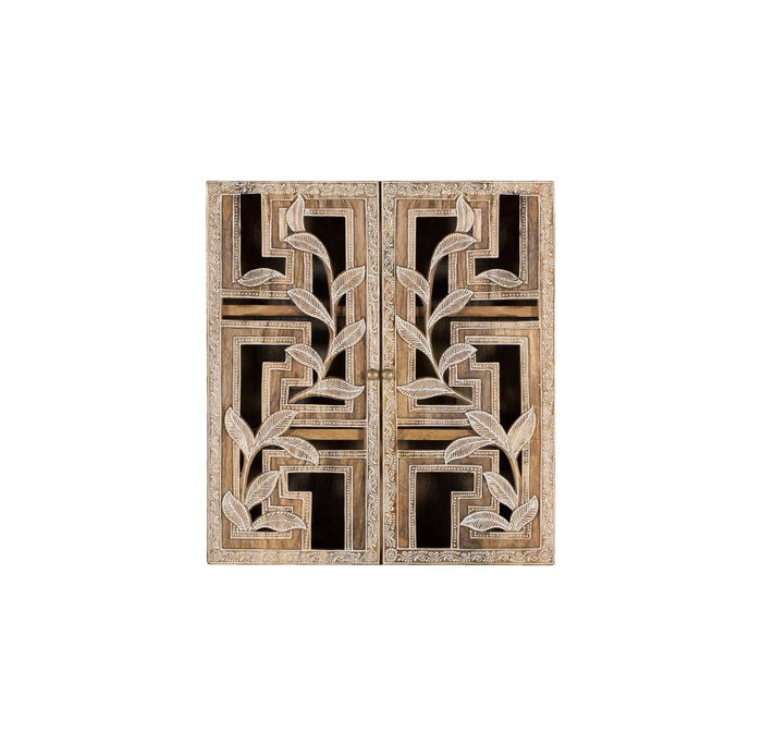 GINER Y COLOMER Estantería de Pared Artesanal en Madera de Mango 150 cm con Puertas Caladas a Mano y Cierre Imán - Estilo Exótico y Natural