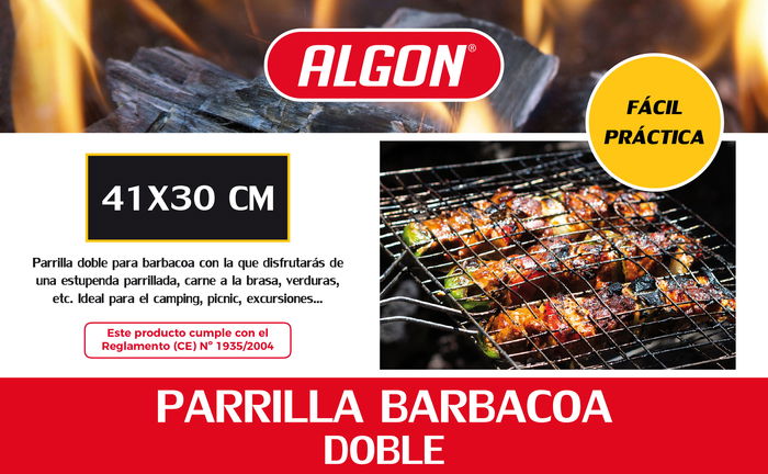 Algon BBQ Parrilla BBQ CR-Wood sin Patas, Parrilla de Carbón para Exterior 41 x 30 x 1.9 cm (8 Unidades)