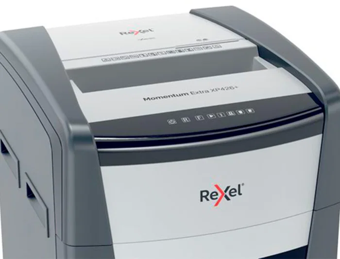Rexel Momentum Extra XP426+ Destructora de Documentos Capacidad Corte 26 Hojas Nivel de Seguridad P-4 Microcorte Destruye Grapas Clips CD