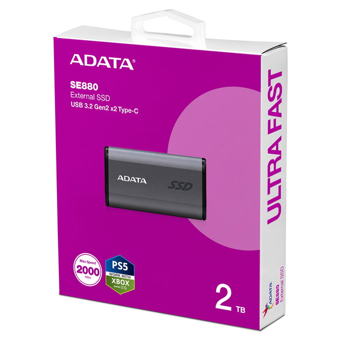 ADATA SE880 SSD Portátil Externo 2TB USB-C 3.2 Gen 2 Hasta 2000 MB/s, Color Gris - Retail
