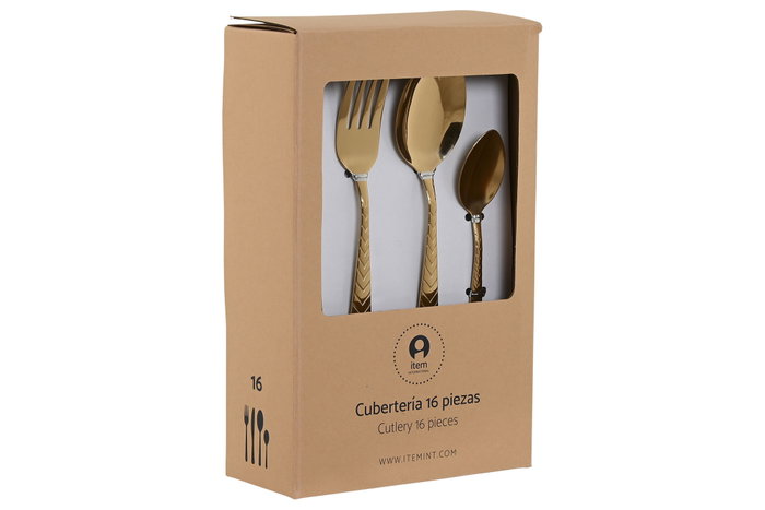 DKD Home Decor Set de Cubertería Chic Mision 16 Piezas Dorado Inox Espiga DKD Home Decor Set de Cubertería Chic Mision 16 Piezas Dorado Inox Espiga