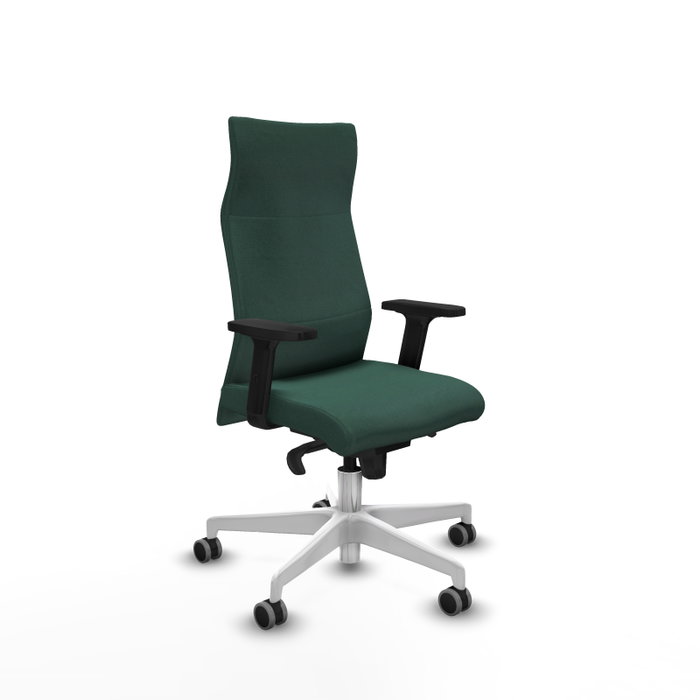 Sillón Albacete con mecanismo Sincro tapizada con Tela color Verde botella. Equipado con Base poliamida blanca, Brazos 2D y Ruedas 65 mm parqué Sillón Albacete con mecanismo Sincro tapizada con Tela color Verde botella. Equipado con Base poliamida blanca, Brazos 2D y Ruedas 65 mm parqué