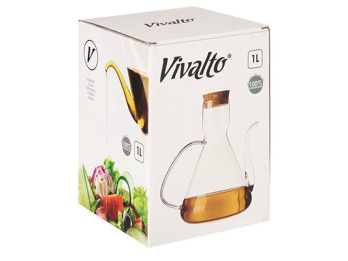 Vivalto Aceitera de Borosilicato con Tapa de Corcho 1000 ml (19 x 20 x 13 cm) (Set de 6)