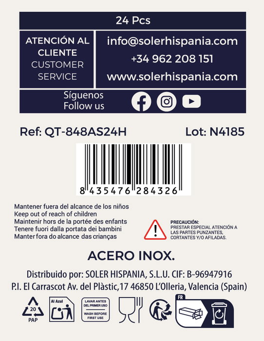 Quttin Cubertería Antartica de 24 Piezas, Pack de 8 unidades