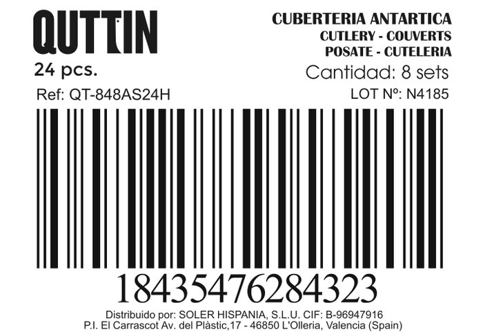 Quttin Cubertería Antartica de 24 Piezas, Pack de 8 unidades