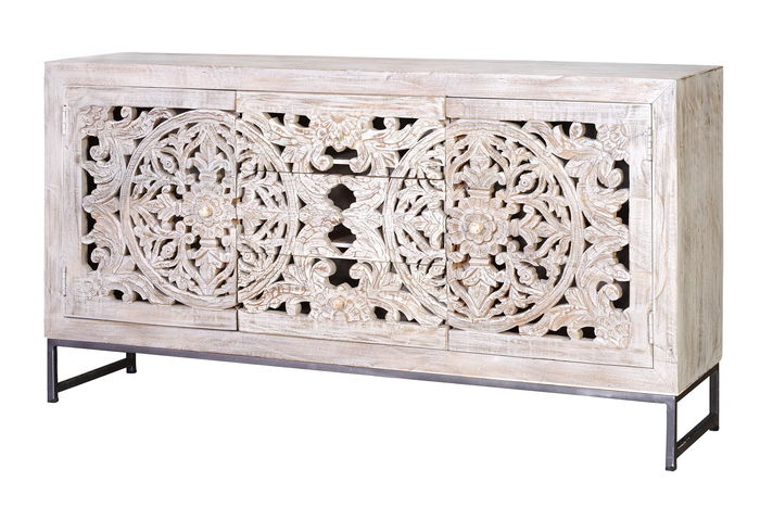 Giner y Colomer Aparador Madera Mango y Metal Blanco Envejecido 150 cm Giner y Colomer Aparador Madera Mango y Metal Blanco Envejecido 150 cm