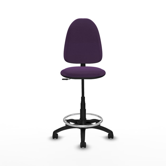 Taburete Aýna con mecanismo Contacto permanente básico tapizada con Tela color Morado. Equipado con Base poliamida negra, Sin brazos y Ruedas de parqué