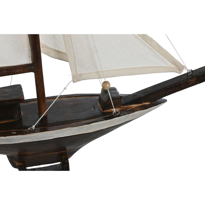 DKD Home Decor Set de 3 Barcos de Madera y Algodón Crudo 55x8x70