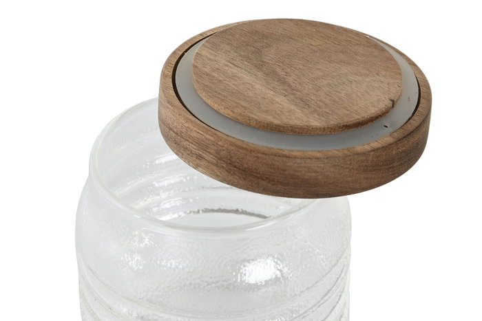 DKD Home Decor Set de 3 Botes de Cristal y Acacia 700ml