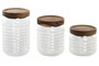 DKD Home Decor Set de 3 Botes de Cristal y Acacia 700ml