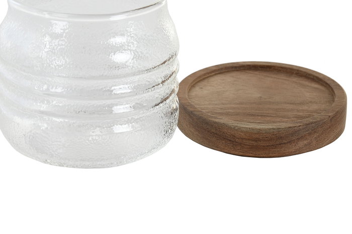DKD Home Decor Set de 3 Botes de Cristal y Acacia 700ml