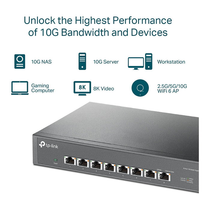 TP-Link TL-SX1008 Conmutador Multigigabit de 8 Puertos 10G RJ45 Negro