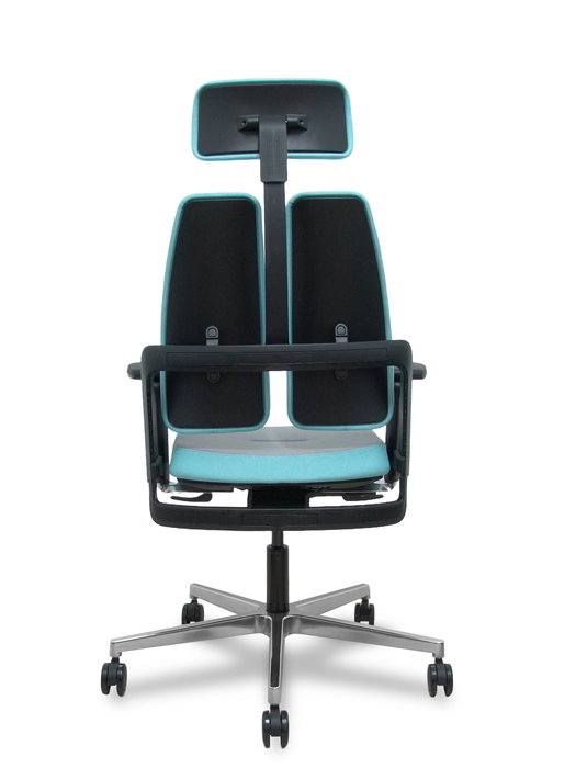 Silla de oficina Xilium con mecanismo Sincro/Traslack tapizada con Tela color Gris. Equipada con Base aluminio, Brazos 4D, Cabecero 2D y Ruedas 65mm autofrenantes