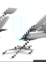 Silla de oficina Xilium con mecanismo Sincro/Traslack tapizada con Tela color Gris. Equipada con Base aluminio, Brazos 4D, Cabecero 2D y Ruedas 65mm autofrenantes