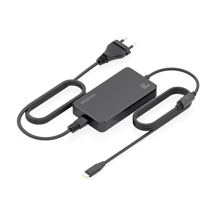 Aisens ASCH-1PD90D069-BK Cargador GaN 90W USB-C PD3.0 con Cable 1.8M, Detección Automática de Voltaje (5-20V) y Múltiples Protecciones, Negro