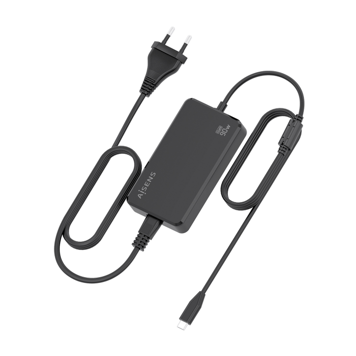 Aisens ASCH-1PD90D069-BK Cargador GaN 90W USB-C PD3.0 con Cable 1.8M, Detección Automática de Voltaje (5-20V) y Múltiples Protecciones, Negro