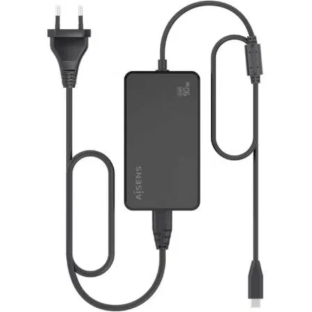 Aisens Cargador de Sobremesa GaN 90W PD3.0 USB-C ASCH-1PD90D069-BK, Negro, 1 Puerto, 1.8m Cable, Automático 5-20V, Protecciones