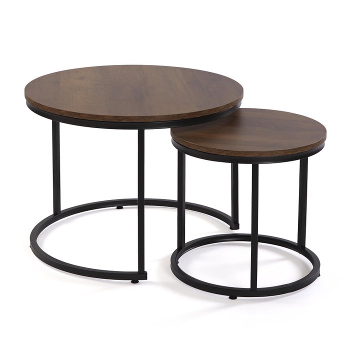 Versa Set de 2 Mesas Auxiliares Industrial 60x45 cm - Madera MDF y Metal Versa Set de 2 Mesas Auxiliares Industrial 60x45 cm - Madera MDF y Metal