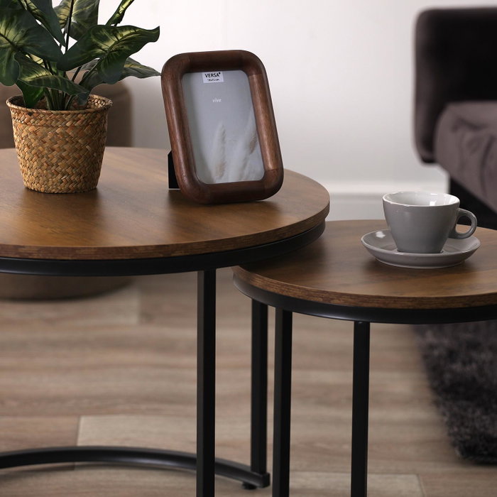Versa Set de 2 Mesas Auxiliares Industrial 60x45 cm - Madera MDF y Metal Versa Set de 2 Mesas Auxiliares Industrial 60x45 cm - Madera MDF y Metal
