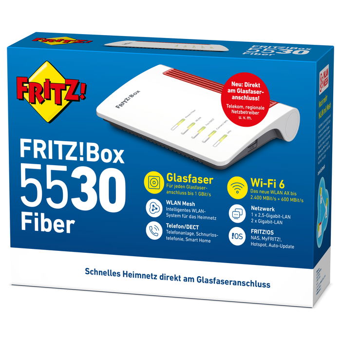 AVM Fritz! Box 5530 Fiber Router WLAN VoIP Wi-Fi 6 Doble Banda Ethernet Blanco