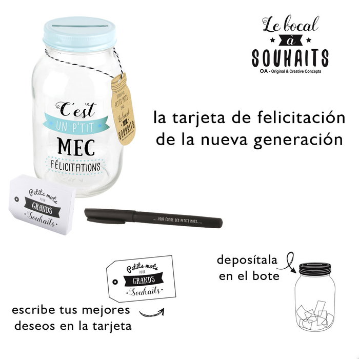 Dites-le avec des Mots Hucha Tarro Deseos Nacimiento Regalo Bebé Incluye 100 Etiquetas y Bolígrafo