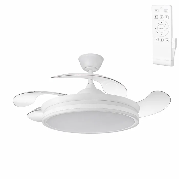 Ventilador DC Blanco 59w 6980lm 3000-4000-6000k 4 Aspas 6 Velocidades Verano-Invierno 107cm LED Dimmable Mando a Distancia Ventilador DC Blanco 59w 6980lm 3000-4000-6000k 4 Aspas 6 Velocidades Verano-Invierno 107cm LED Dimmable Mando a Distancia