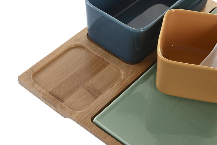 DKD Home Decor Set de 5 Piezas para Aperitivos en Bambú y Porcelana Multicolor DKD Home Decor Set de 5 Piezas para Aperitivos en Bambú y Porcelana Multicolor