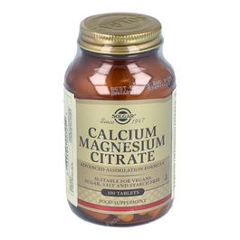 SOLGAR Calcio Magnesio Citrato 100 Comp. Fórmula avanzada para sistema óseo, apto veganos.
