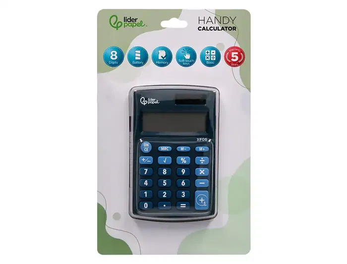Liderpapel xf06 Calculadora de Bolsillo 8 Dígitos Solar y Pila Color Azul 98x62x8 mm
