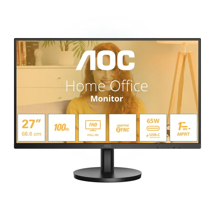 AOC Monitor 27" 27B3CA2, Full HD 1920x1080 IPS, 100Hz, 1ms MPRT, Altavoces, USB-C, HDMI, Negro