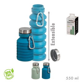 Ovenza Botella plegable y extensible con mosquetón, 550 ml