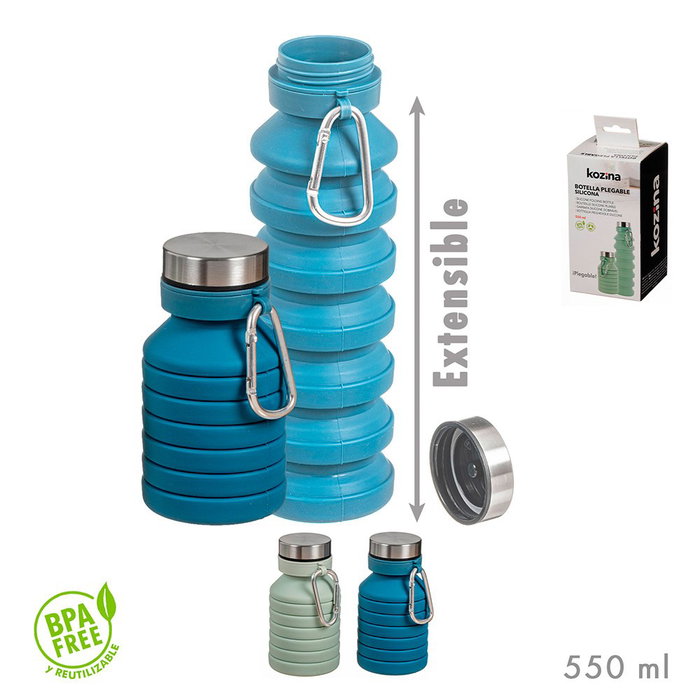 Ovenza Botella plegable y extensible con mosquetón, 550 ml Ovenza Botella plegable y extensible con mosquetón, 550 ml