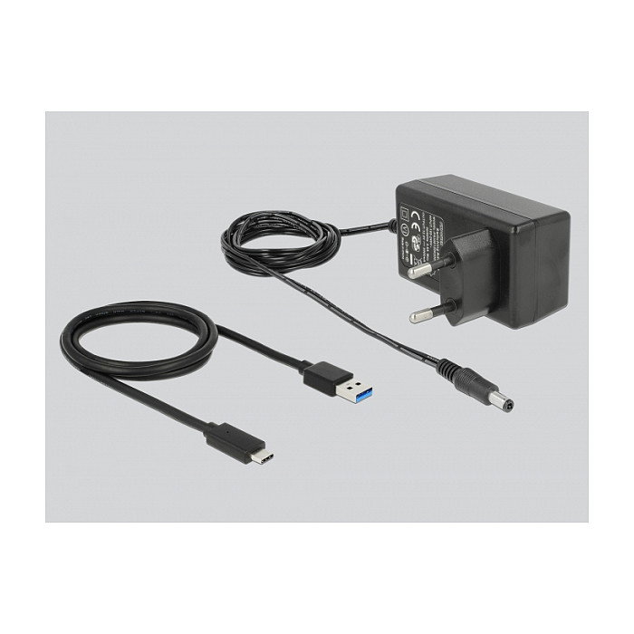 DeLOCK 64053 Hub USB 3.2 Gen 2 de 4 Puertos Tipo-C y Tipo-A, Velocidad 10 Gbps, Negro, Incluye Cable y Adaptador AC