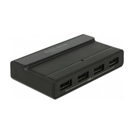 DeLOCK 64053 Hub USB 3.2 Gen 2 de 4 Puertos Tipo-C y Tipo-A, Velocidad 10 Gbps, Negro, Incluye Cable y Adaptador AC