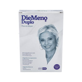 Diemeno Duplo 30 Cápsulas Blancas + 30 Transparentes - Complemento con Isoflavonas de Soja, Calcio, Vitamina D para Mujer y Menopausia