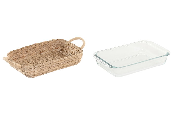 DKD Home Decor Bandeja de Cristal y Fibra Natural 1L DKD Home Decor Bandeja de Cristal y Fibra Natural 1L