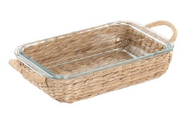 DKD Home Decor Bandeja de Cristal y Fibra Natural 1L