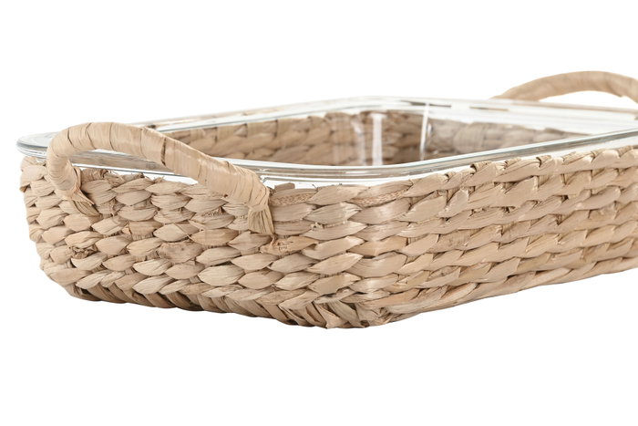 DKD Home Decor Bandeja de Cristal y Fibra Natural 1L DKD Home Decor Bandeja de Cristal y Fibra Natural 1L