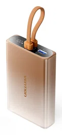 Vention FHZJ0 Powerbank 10000 mAh Carga Rápida 22.5W USB-C Lightning USB-A Compacto Aprobado para Avión con Linterna Color Oro