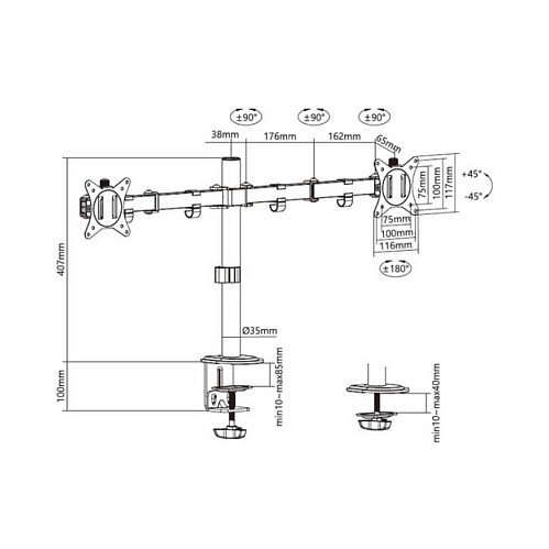Equip Soporte de Escritorio para 2 Monitores 17-32 Pulgadas Negro