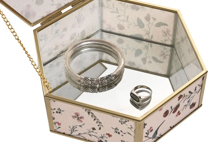 DKD Home Decor Joyero de Cristal y Metal 20x17,5x6,5 cm Surtido